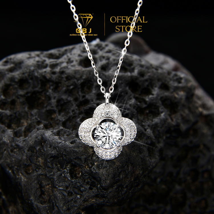 Dây Chuyền Mặt Hoa Viền Đính Đá 4 Cánh Chuẩn Bạc 925 - GBJ48649 - Gia Bảo Jewelry