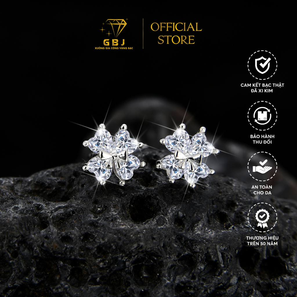 Bông Tai Nơ 4 Tim (Chốt Đẩy) Cao Cấp Chuẩn Bạc 925 - GBJ48193 - Gia Bảo Jewelry (Có Xi Kim)