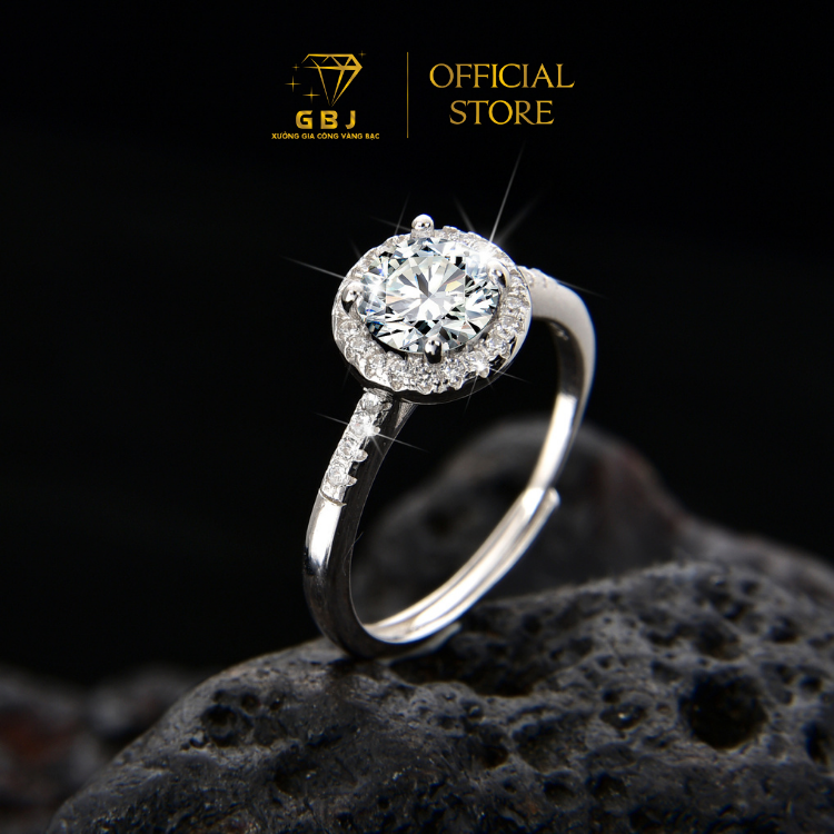 Nhẫn 4 Chấu Viền Đá 02 M.O.I 6li (Freesize) Chuẩn Bạc 925 - GBJ48696 - Gia Bảo Jewelry (Có Xi Kim)