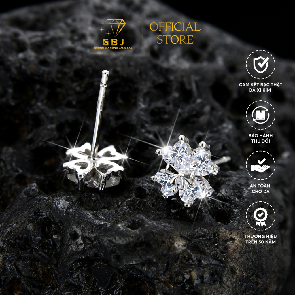 Bông Tai Nơ 4 Tim (Chốt Đẩy) Cao Cấp Chuẩn Bạc 925 - GBJ48193 - Gia Bảo Jewelry (Có Xi Kim)