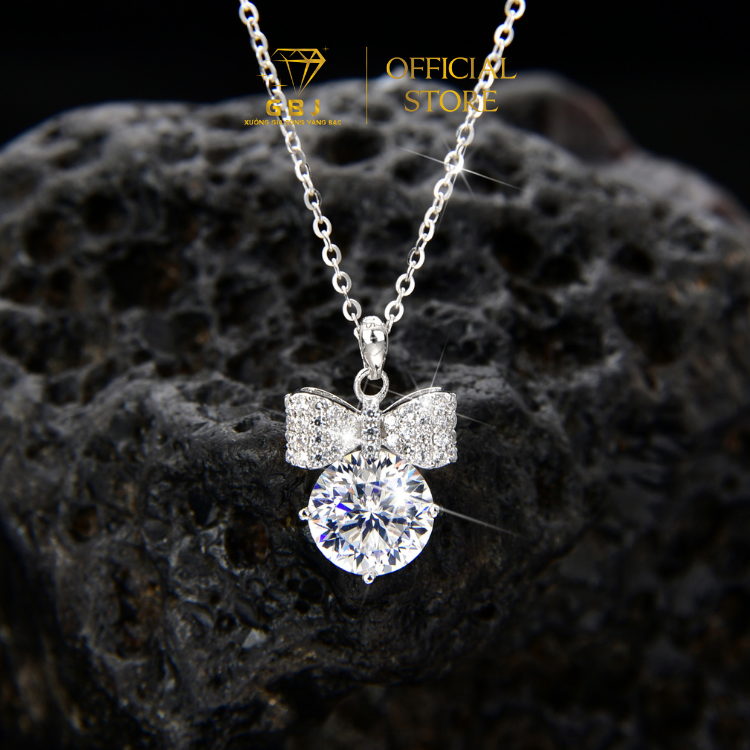 Dây Chuyền Nữ LM Nơ Tròn Xinh Xắn Moissanite Chuẩn Bạc 925 - GBJ44925 - Gia Bảo Jewelry