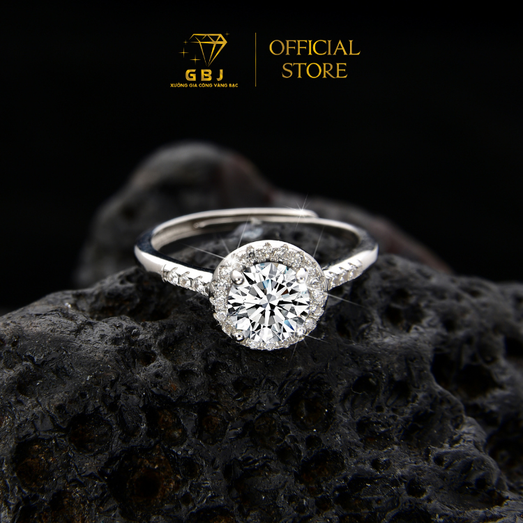 Nhẫn 4 Chấu Viền Đá 02 M.O.I 6li (Freesize) Chuẩn Bạc 925 - GBJ48696 - Gia Bảo Jewelry (Có Xi Kim)