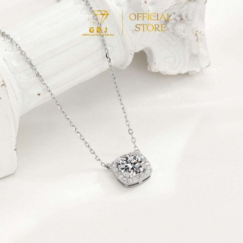 Dây Chuyền Mặt Vuông Viền Đá Cao Cấp 7Li (Độ Dài 4 Tấc 4) - Bạc 925 - Đã Xi Bạch Kim - Thiết Kế Đơn Giản, Thanh Lịch, Dành Cho Phái Đẹp - GBJ56311 - Gia Bảo Jewelry