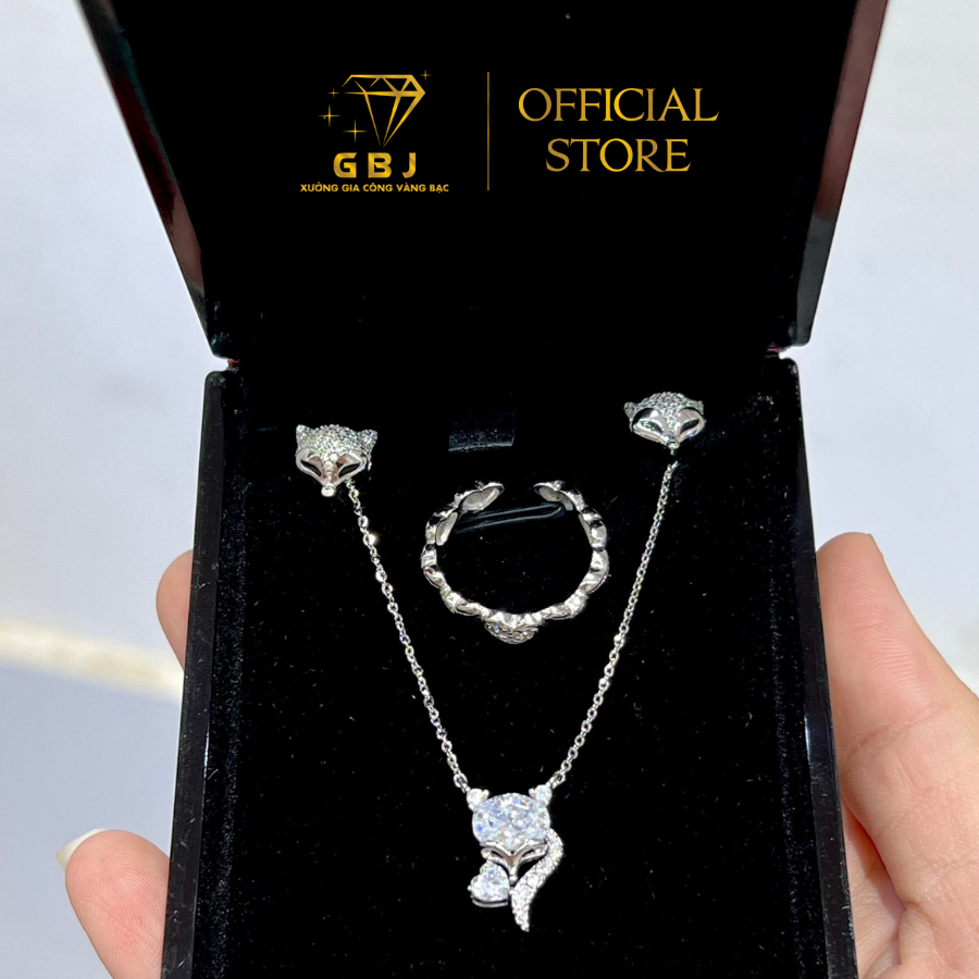 Combo PK Dây Chuyền Hồ Ly - Hoa Tai Hồ Ly - Nhẫn Full Tim-GBJ48813-49881+47500+47846- Gia Bảo Jewelry