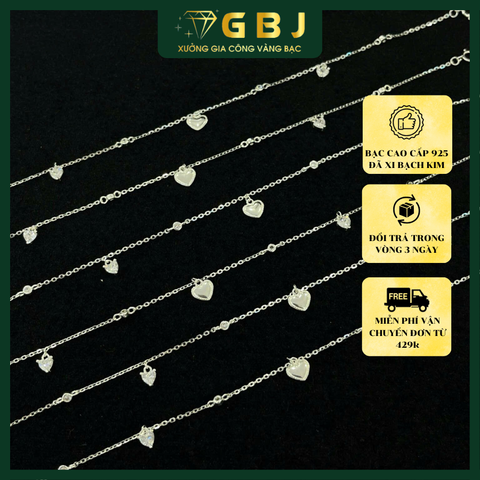 Lắc Chân Bạc 3 Tim Đen 02 25cm (XI KIM) Thiết Kế Ngọt Ngào, Trẻ Trung, Nữ Tính - GBJ56456 - Gia Bảo Jewelry
