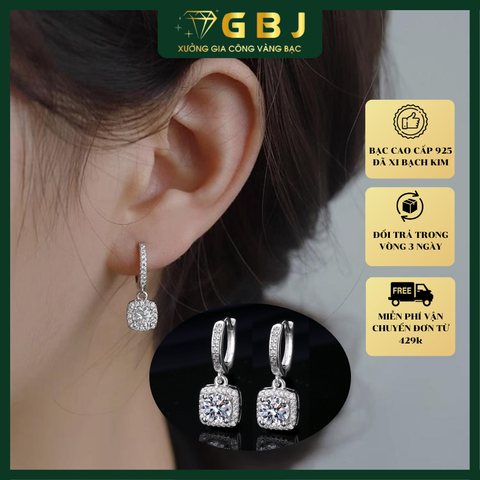 Hoa Tai Bạc khoen Vuông Viên Chủ Kim Cương Nhân Tạo 6Li3 Đã Xi Bạch Kim (Chốt bấm), Lớp Xi Cao Cấp Bền Đẹp - Tặng Túi Xách Cao Cấp - Sự Lựa Chọn Đẳng Cấp Cho Phái Đẹp - GBJ50430 - Gia Bảo Jewelry