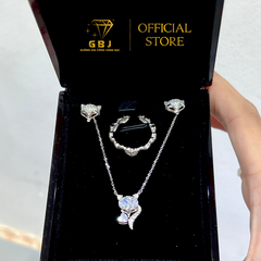 Combo PK Dây Chuyền Hồ Ly - Hoa Tai Hồ Ly - Nhẫn Full Tim-GBJ48813-49881+47500+47846- Gia Bảo Jewelry