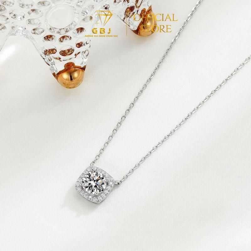 Dây Chuyền Mặt Vuông Viền Đá Cao Cấp 7Li (Độ Dài 4 Tấc 4) - Bạc 925 - Đã Xi Bạch Kim - Thiết Kế Đơn Giản, Thanh Lịch, Dành Cho Phái Đẹp - GBJ56311 - Gia Bảo Jewelry