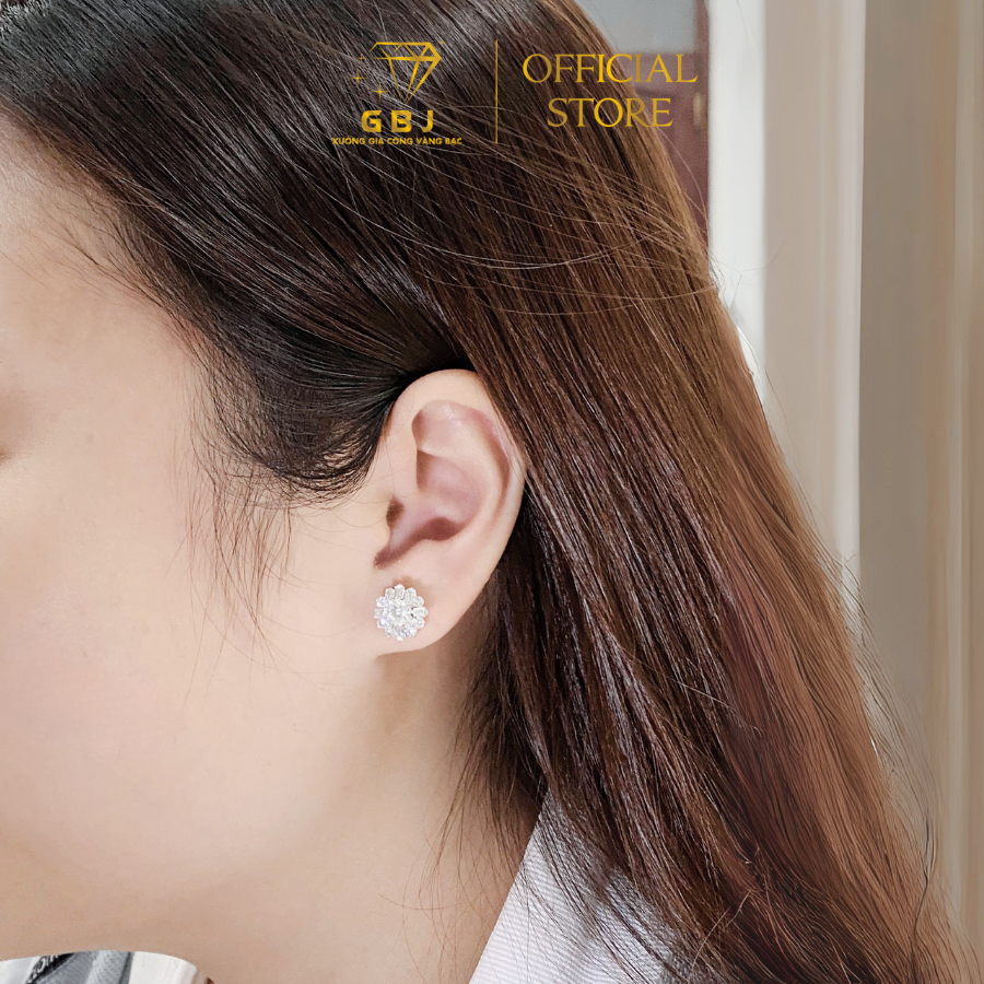 Hoa Tai Bạc Hoa Tròn 4 Chấu Cách Điệu (Chốt Vặn) Đính Đá Viên Chủ 5Li - Bạc 925 Đã Xi Bạch Kim - Thiết Kế Sang Trọng, Quý Phái, Dành Cho Nữ, Phù Hợp Đeo Đi Tiệc, Đeo Hàng Ngày, Dành Cho Nữ - GBJ42626 - Gia Bảo Jewelry