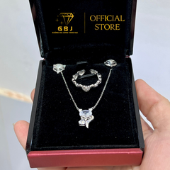 Combo PK Dây Chuyền Hồ Ly - Hoa Tai Hồ Ly - Nhẫn Full Tim-GBJ48813-49881+47500+47846- Gia Bảo Jewelry