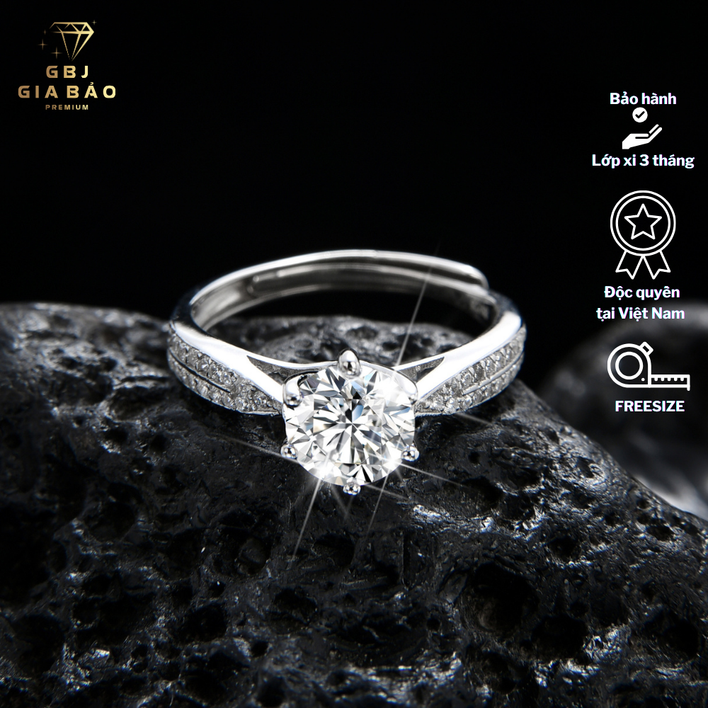 Nhẫn Xoàn 6 Chấu Viền Đá Cao Cấp (Freesize 11 -18) Chuẩn Bạc 925 - GBJ47508 - Gia Bảo Jewelry
