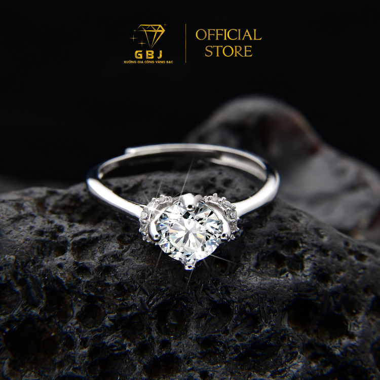 Nhẫn 4 Chấu Viền Trơn Nụ Đính Đá 6li5 (Freesize 12-18) Chuẩn Bạc 925 - GBJ48703 - Gia Bảo Jewelry (Có Xi Kim)