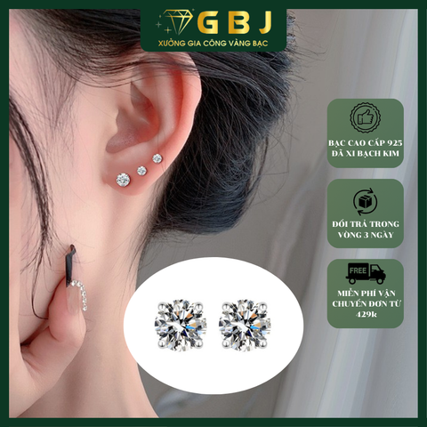 Bông Tai 4 Chấu Vỏ Xoàn Cao Cấp Đá CZ Chuẩn Bạc 925 - Gia Bảo Jewelry (Có Xi Kim)