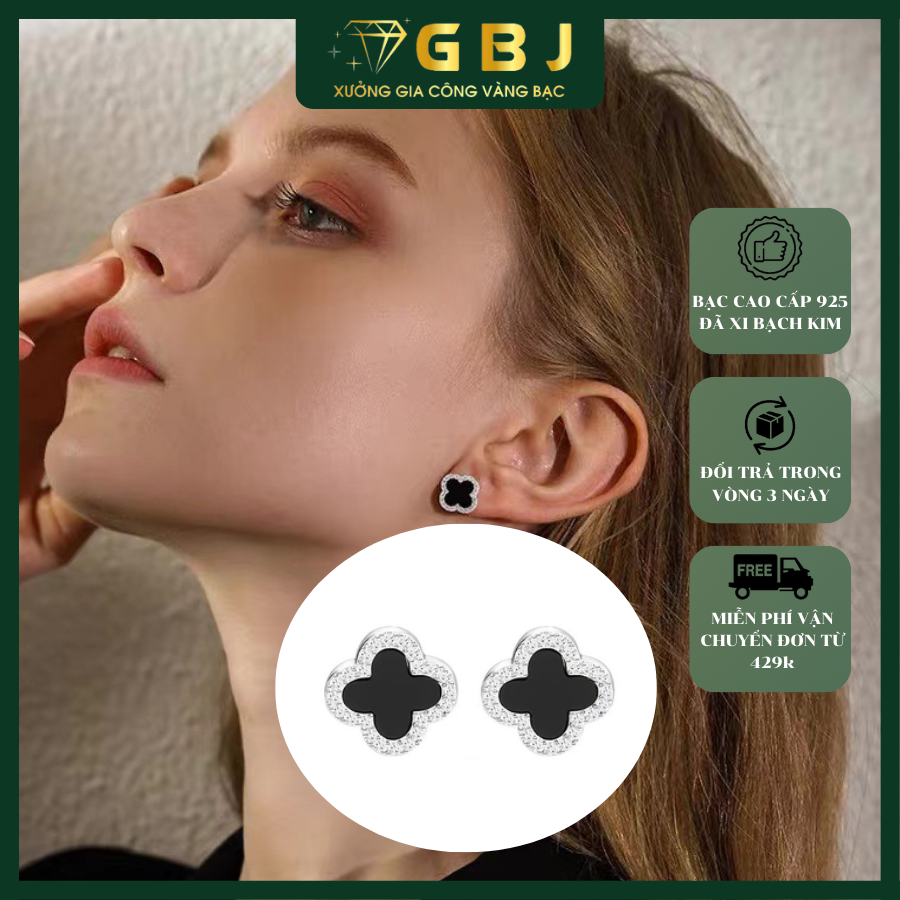 Bông Tai Hoa 4 Cánh Viền Đá Cao Cấp Chuẩn Bạc 925 - GBJ47753 - Gia Bảo Jewelry