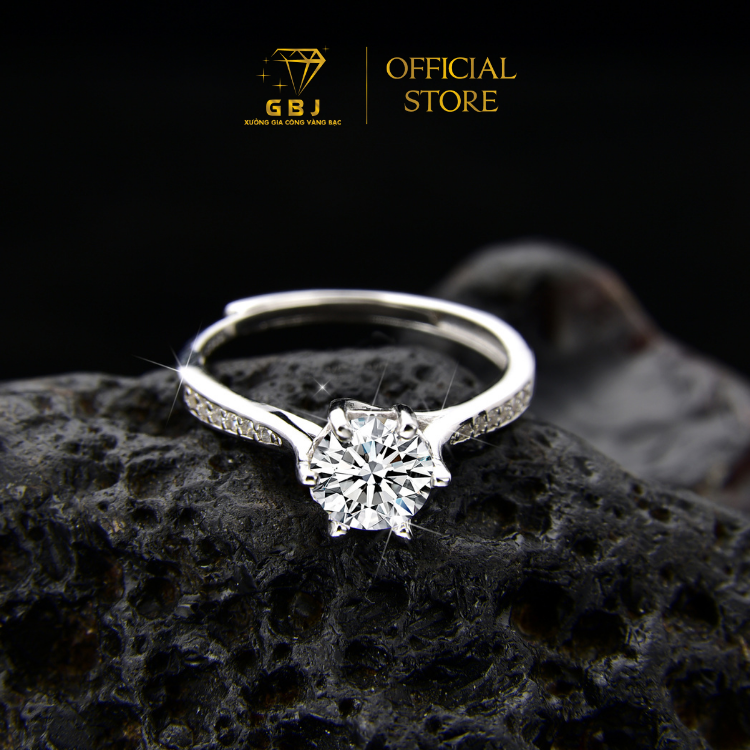 Nhẫn 6 Chấu Viền Đá Mảnh 02 (Freesize 14-20) Chuẩn Bạc 925 - GBJ48702 - Gia Bảo Jewelry (Có Xi Kim)