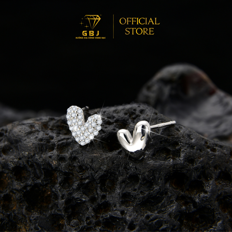 Bông Tai Tim Kiểu Cá Tính (Chốt Đẩy) Chuẩn Bạc 925 - GBJ48709 - Gia Bảo Jewelry
