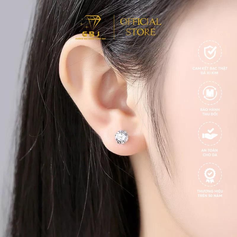 Hoa Tai Bạc Vỏ Xoàn 4 Chấu Đá Moissanite Viên Chủ 6Li3 (chốt đẩy)(chốt vặn) - tặng Hộp Cao Cấp