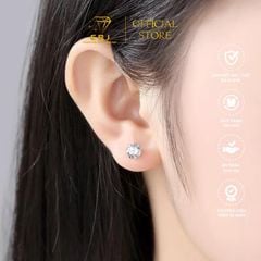Hoa Tai Bạc Vỏ Xoàn 4 Chấu Đá Moissanite Viên Chủ 6Li3 (chốt đẩy)(chốt vặn) - tặng Hộp Cao Cấp