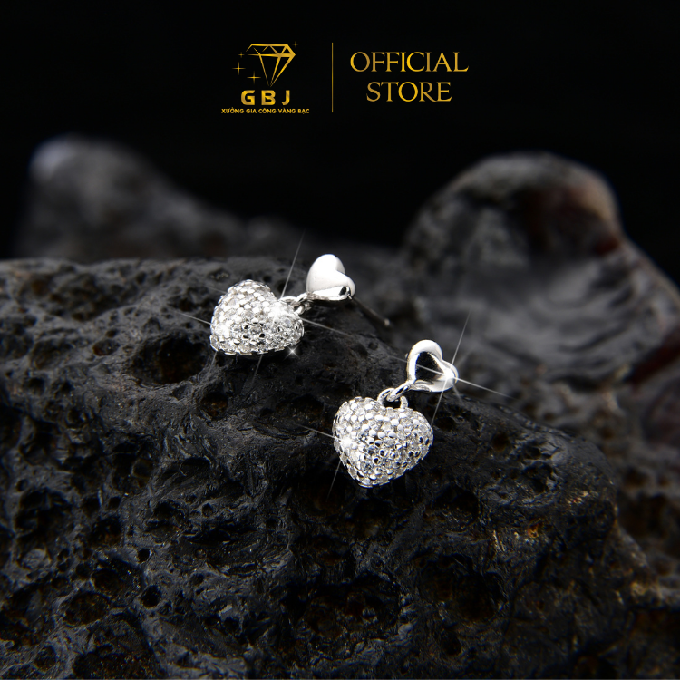 Bông Tai Hoạ Tiết Tim Đôi TT (Chốt Đẩy) Chuẩn Bạc 925 - GBJ48708 - Gia Bảo Jewelry (Có Xi Kim)