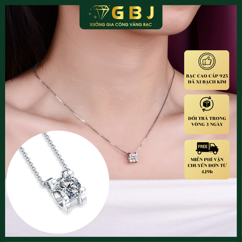 Dây Chuyền Mặt Tròn 4 Chấu Kiểu M03 Viên Chủ 7Li (Độ Dài 4 Tấc 4) - Bạc 925 Đã Xi Bạch Kim - Thiết Kế Sang Trọng, Thanh Lịch, Phong Cách Unisex  - GBJ48660 - Gia Bảo Jewelry