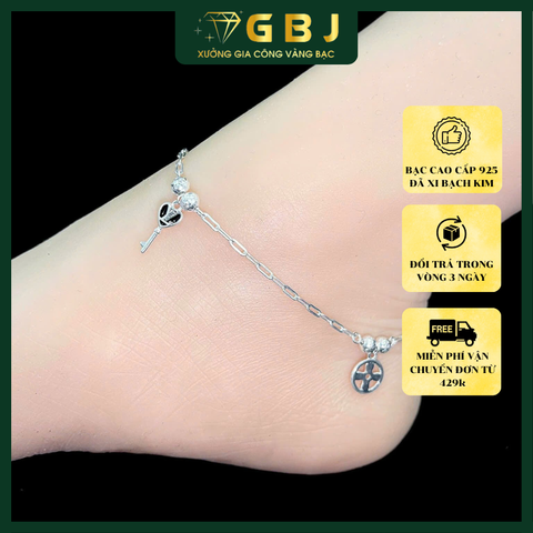 Lắc Chân Bạc Ổ̃ & Chìa Khóa Trái Tim Mix Charm Tròn (X.I K.I.M) Thiết Kế Ngọt Ngào, Trẻ Trung, Nữ Tính - GBJ56114