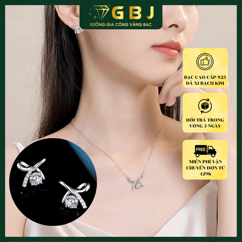 Combo Hoa Tai Nơ Viên Chủ 4Li5 & Dây Chuyền (4T5) Nơ Viên Chủ 5Li X.I K.I.M Thiết Kế Thanh Lịch, Xinh Xắn, Trẻ Trung, Phong Cách Unisex - GBJ56752-55421 - Gia Bảo Jewelry
