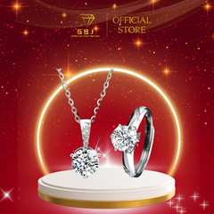 Combo Dây Chuyền Mặt Tròn Đá Moissanite + Nhẫn Bạc Đính Đá Cao Cấp Chuẩn Bạc 925 - GBJ47513 + GBJ47519 - Gia Bảo Jewelry