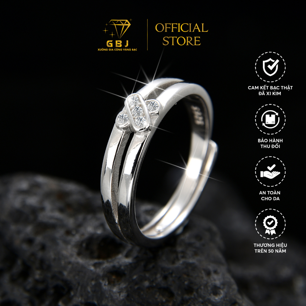 Nhẫn Chữ X Đính Đá (Freesize) Chuẩn Bạc 925 - GBJ48178 - Gia Bảo Jewelry (Có Xi Kim)