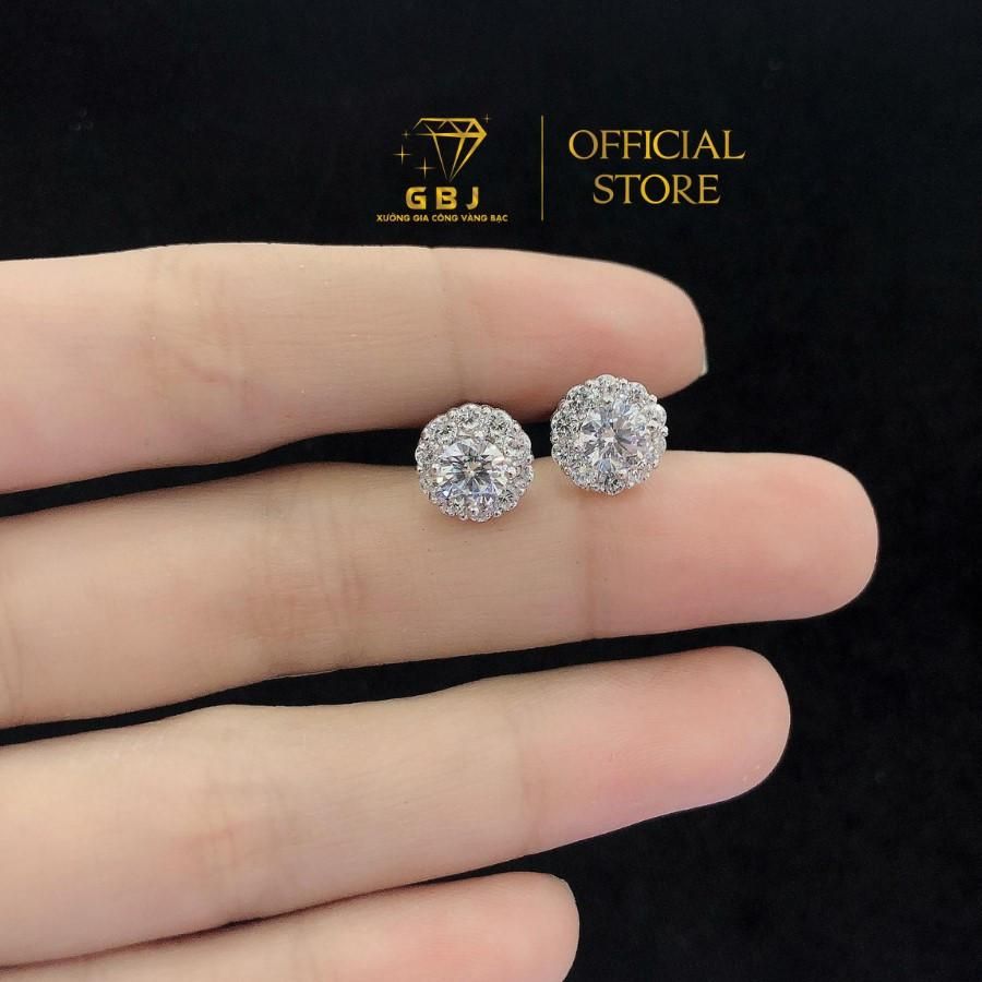 Hoa Tai Halo Hoa Tròn Đính Đá Viên Chủ 5Li (Chốt Đẩy - Chốt Vặn) - Bạc 925 Đã Xi Bạch Kim - Thiết Kế Nhẹ Nhàng, Xinh Xắn, Dành Cho Nữ - GBJ53015 - Gia Bảo Jewelry