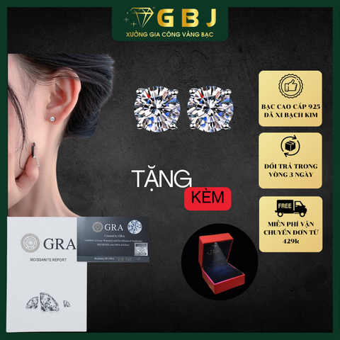 Hoa Tai Bạc Vỏ Xoàn 4 Chấu Đá Moissanite Viên Chủ 6Li3 (chốt đẩy)(chốt vặn) - tặng Hộp Cao Cấp