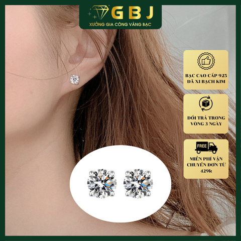 Bông Tai 4 Chấu Vỏ Xoàn Moissanite 81 Giác Chuẩn Bạc 925 - Gia Bảo Jewelry (Có Xi Kim)