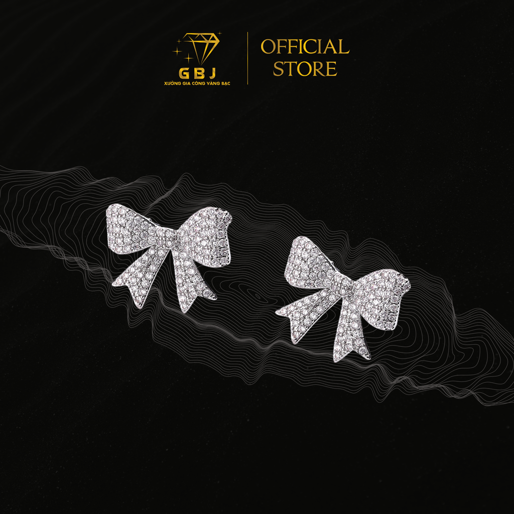 Bông Tai Hình Nơ Đính Đá Cao Cấp Chuẩn Bạc 925 - GBJ47421 - Gia Bảo Jewelry (Có Xi Kim)
