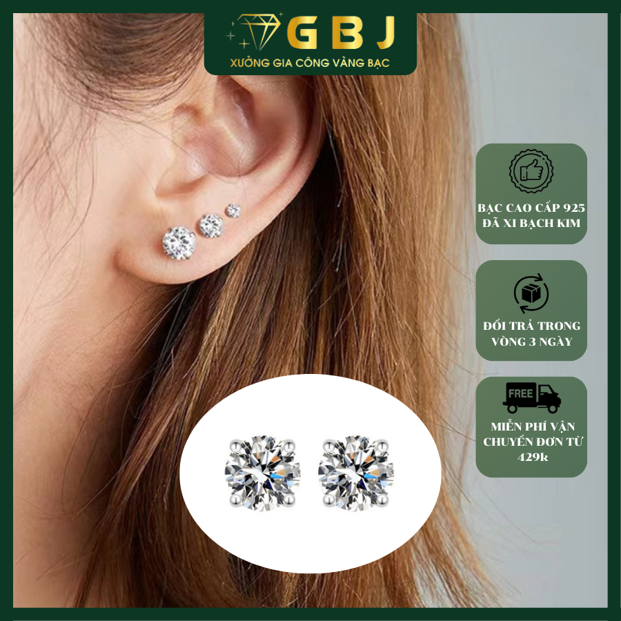 Bông Tai Bạc Nụ 4 Chấu Cao Cấp Chuẩn Bạc 925 - Gia Bảo Jewelry
