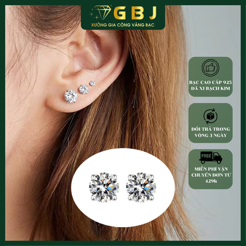 Bông Tai Bạc Nụ 4 Chấu Cao Cấp Chuẩn Bạc 925 - Gia Bảo Jewelry