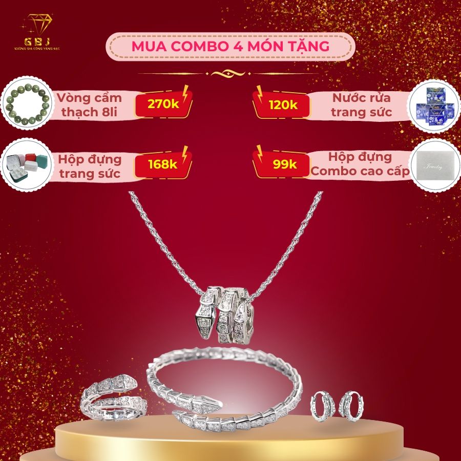 Combo PK Dây Chuyền SNAKE - Vòng SNAKE - Nhẫn SNAKE - Hoa Tai SNAKE - GBJ50843+50842+50844+50871 - Gia Bảo Jewelry