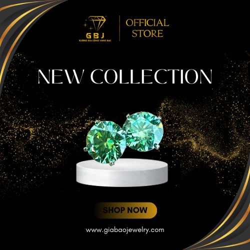 Bông Tai 4 Chấu Vỏ Xoàn Moissanite Xanh 58 Giác Chuẩn Bạc 925 - Gia Bảo Jewelry