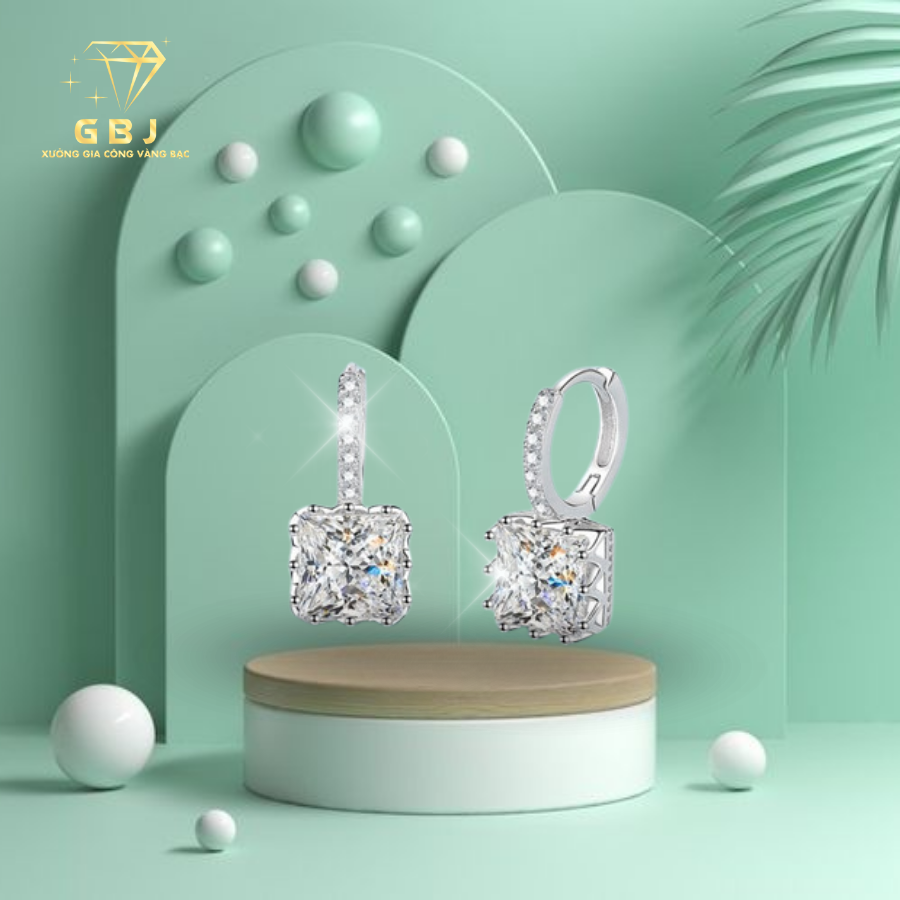 Bông Tai Viền Vuông Chuẩn Bạc 925 - GBJ41910 - Gia Bảo Jewelry (Có Xi Kim)
