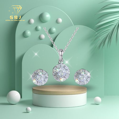 Combo Dây Mặt + Bông Tai Hoa 10 Cánh Đính Đá Chuẩn Bạc 925 -  GBJ43591 + GBJ44306-45452  - Gia Bảo Jewelry