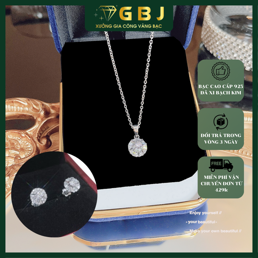 Combo Dây Mặt + Bông Tai Hoa 10 Cánh Đính Đá Chuẩn Bạc 925 -  GBJ43591 + GBJ44306-45452  - Gia Bảo Jewelry