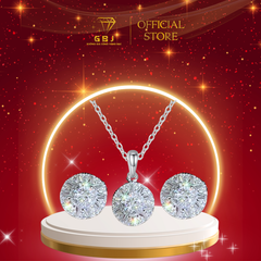 Combo Dây Mặt + Bông Tai Hoa 10 Cánh Đính Đá Chuẩn Bạc 925 -  GBJ43591 + GBJ44306-45452  - Gia Bảo Jewelry
