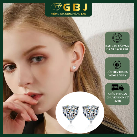 Bông Tai Trái Tim Cao Cấp Chuẩn Bạc 925 - GBJ44148 - Gia Bảo Jewelry (Có Xi Kim)