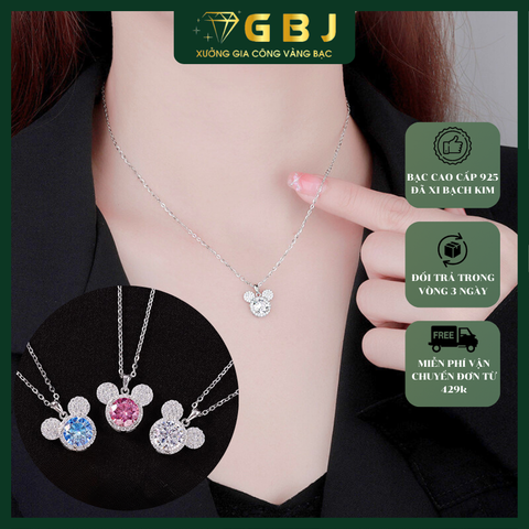 Dây Chuyền Nữ Hình Chuột Mickey Kim Cương Moissanite Viên Chủ 6Li3 (Độ Dài 4 Tấc 5) - Bạc 925 Đã Xi Bạch Kim - Kiểu Dáng Trẻ Trung, Năng Động, Dành Cho Nữ - GBJ44624 - Gia Bảo Jewelry