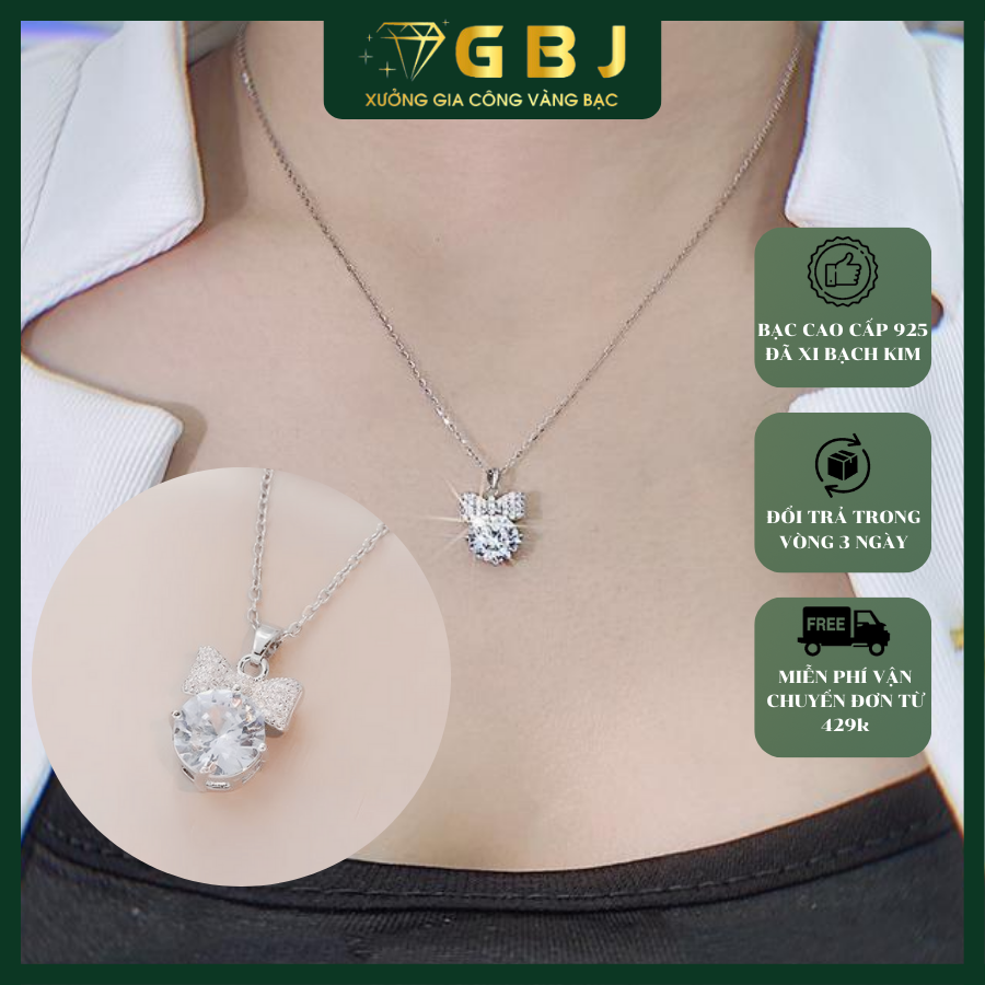 Dây Chuyền Nữ LM Nơ Tròn Xinh Xắn Moissanite Chuẩn Bạc 925 - GBJ44925 - Gia Bảo Jewelry