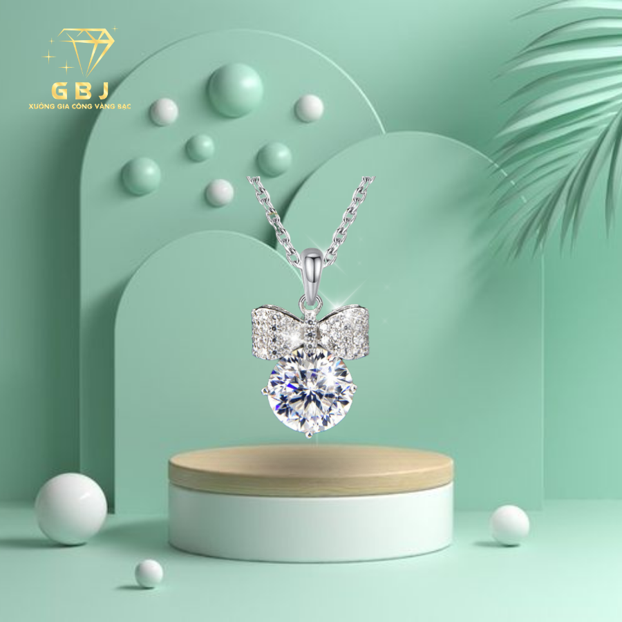 Dây Chuyền Nữ LM Nơ Tròn Xinh Xắn Moissanite Chuẩn Bạc 925 - GBJ44925 - Gia Bảo Jewelry