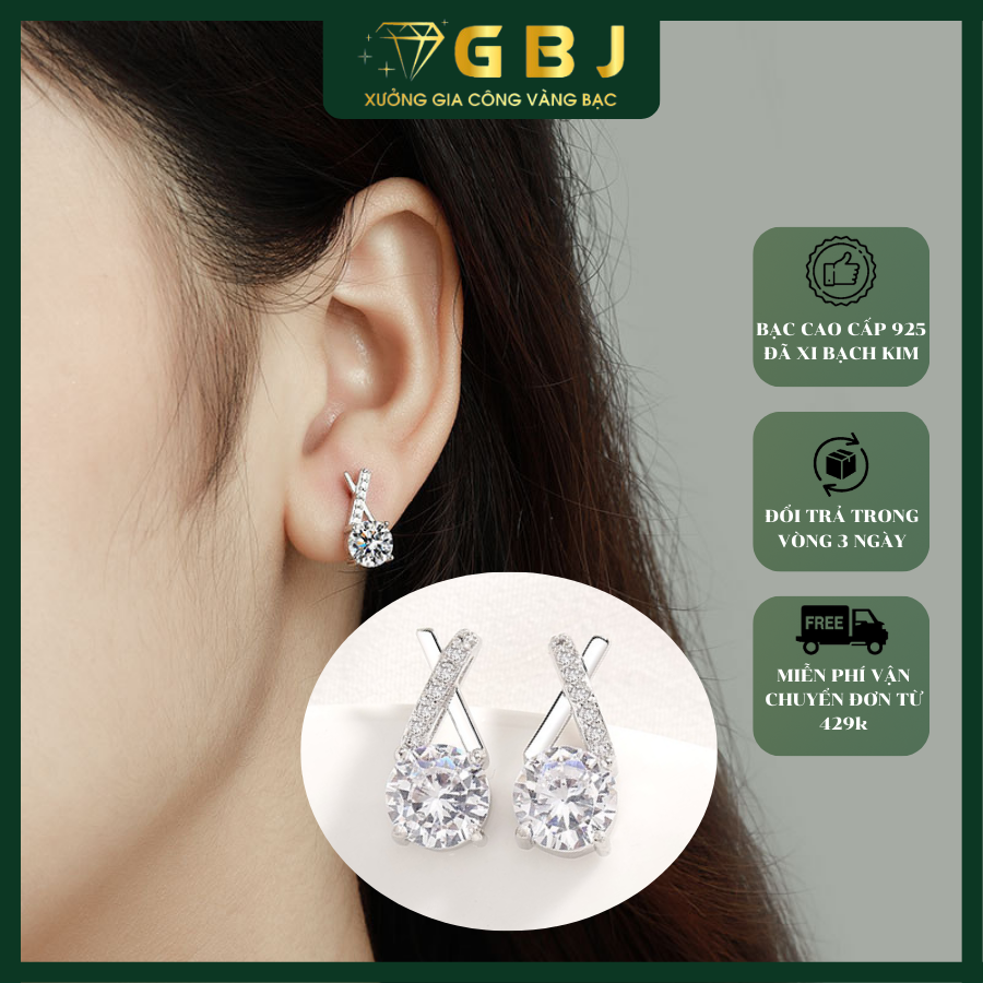 Bông Tai Chữ X (Chốt Đẩy) Chuẩn Bạc 925 - GBJ45243 - Gia Bảo Jewelry (Có Xi Kim)