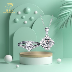 Combo Dây Chuyền Mặt Sang Trọng + Nhẫn Nữ NU02 Cao Cấp Chuẩn Bạc - GBJ45408-40460 - GBJ47504 - GIA BẢO JEWELRY