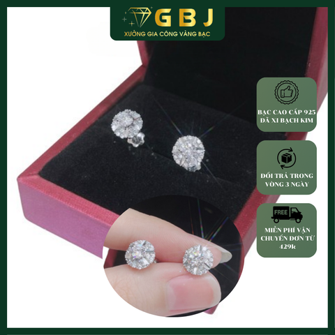 Bông Tai 10 Cánh Đính Đá Chuẩn Bạc 925 - GBJ43591 - Gia Bảo Jewelry (Có Xi Kim)