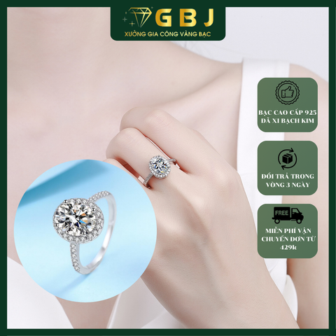 Nhẫn Xoàn Viền Đá Oval Cao Cấp Chuẩn Bạc Free Size - GBJ47499 - Gia Bảo Jewelry (Có Xi Kim)