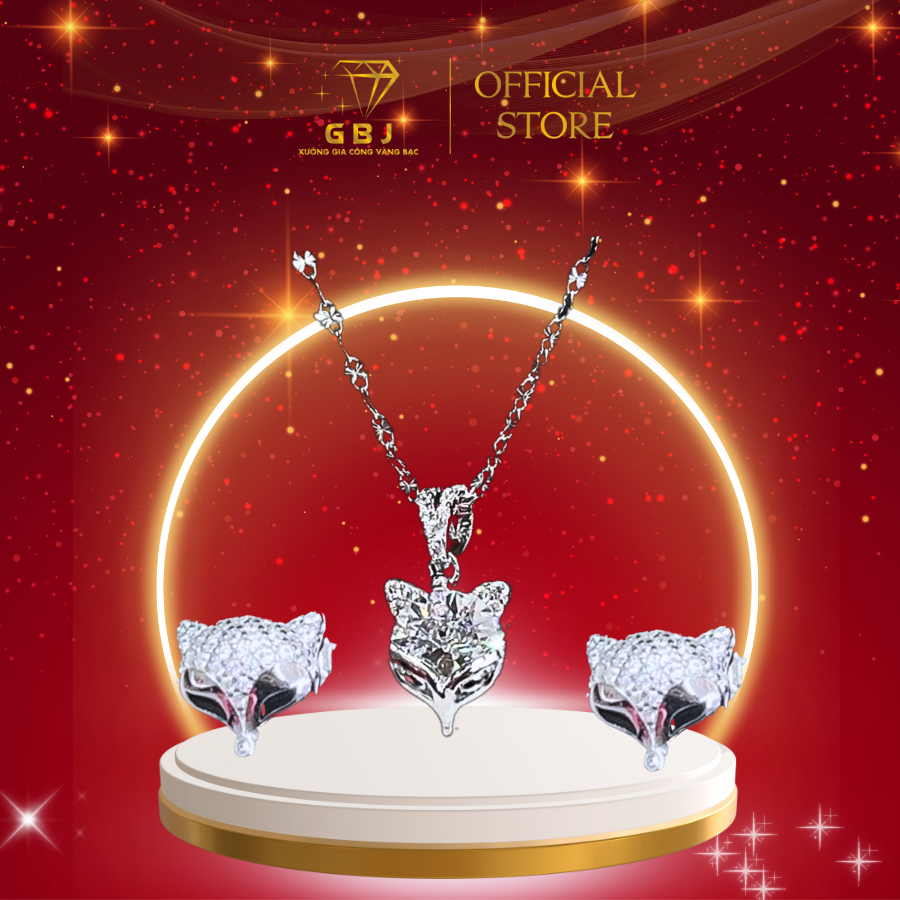 Combo Dây Mặt + Bông Tai Hồ Ly Đính Đá Chuẩn Bạc 925 - GBJ47500 + GBJ47328-46913 - Gia Bảo Jewelry