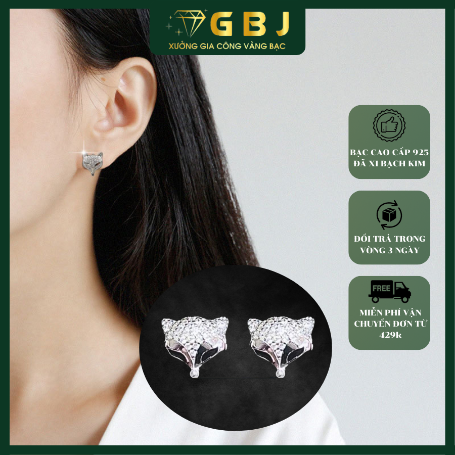 Bông Tai Hồ Ly (Chốt Đẩy) Chuẩn Bạc 925 - GBJ47500 - Gia Bảo Jewelry (Có Xi Kim)